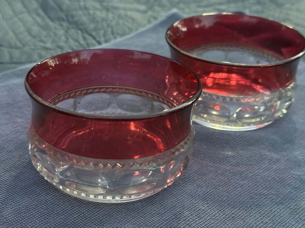 Vintage Set Tiffin Franciscan King's Crown Ruby Red Thumbprint Finger Bowls